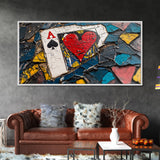 Mosaic Playing Card, mosaic wall art, rustic decor, extra wide art, textured art, blue and green wall art, Framed Canvas Print