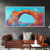 Natural Arch, Red Rock, Southwest Wall Art, Landscape Painting, Extra Wide Art, Panoramic Painting, Canvas Print, Gift Idea