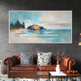 Serene Beach Landscape, framed canvas print, coastal painting, seascape painting, extra wide art, nautical wall art, bedroom art
