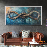 Nautical Rope, infinity knot, rustic maritime, coastal decor, textured blue, wabi sabi art, Canvas Print, nautical wall art