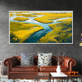 Marshland Landscape, marsh painting, landscape painting, above sofa art, extra wide art, panoramic art, Framed Canvas Print