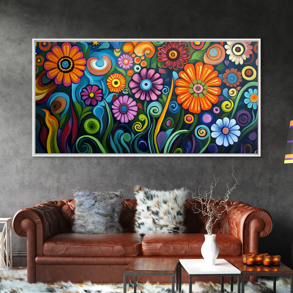 Whimsical Floral Art, Botanical Prints, Colorful Flowers, Framed Canvas Print, Wildflower Painting, Abstract Floral Artwork