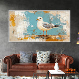Seagull Painting, Coastal Landscape Art, Nautical Wall Art, Rustic Decor, Framed Canvas Print, Beach House Art, Bird Art