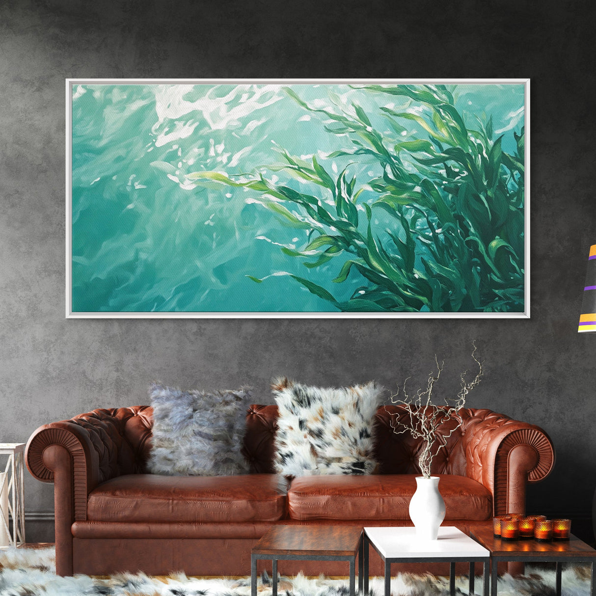 Kelp Forest Art, Coastal Landscape Art, Nautical Wall Art, Framed Canvas Print, Ocean Inspired Artwork, Blue and Green Wall Art
