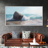 Ocean Rock Painting, seascape painting, coastal decor, nautical wall art, above bed wall art, horizontal art, canvas print