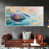 Floating Rock Art, surreal ocean painting, teal wall art, light pink wall art, moody art, nautical wall art, framed canvas print
