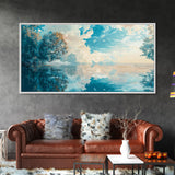 Reflective Lake Art, Tranquil Landscape, Wabi Sabi Art, Framed Canvas Print, Minimalist, Above Bed Wall Art, Panoramic Painting
