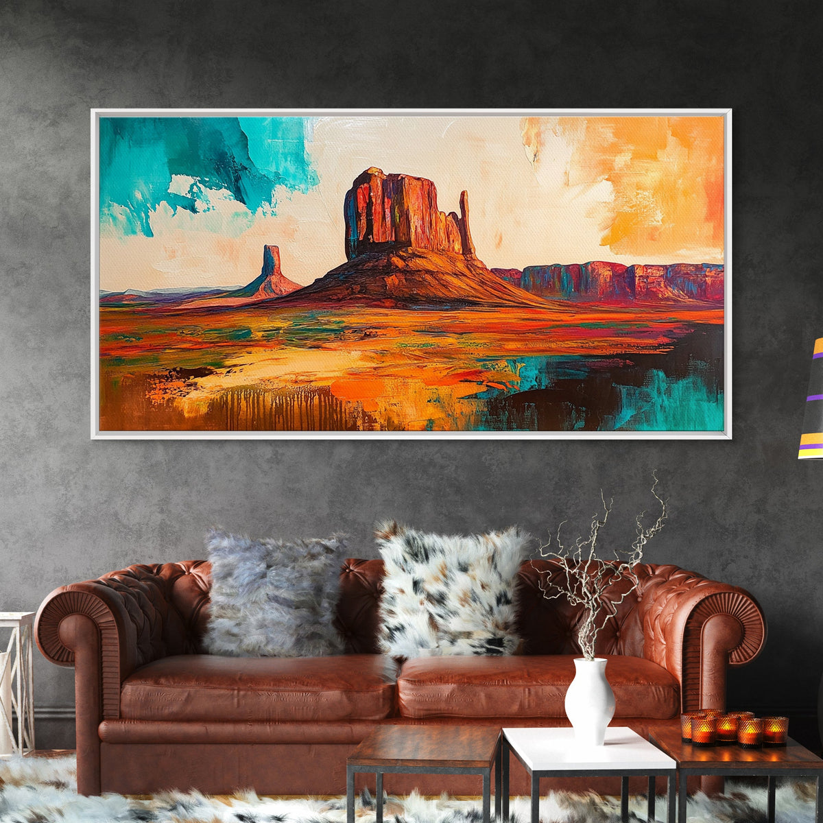 Southwest Landscape, Joshua tree art, desert painting, southwest wall art, framed canvas print, mountain painting, rustic wall art