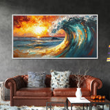 Ocean wave, sunset surf, seascape painting, framed canvas print, surf wall art, nautical painting, coastal decor