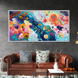 Floral abstract, whimsical art, colorful wildflowers, framed canvas print, botanical prints, pink orange wall art