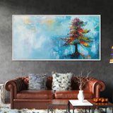 Vibrant Pine Tree, pine tree art, landscape painting, blue and green wall art, colorful abstract art, wabi sabi art, Canvas Print