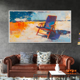 Beach Chair Art, coastal decor, surf wall art, framed canvas print, blue and green wall art, whimsical art, tropical painting