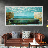 Infinity Pool, Canvas Print, modern landscape art, minimalist decor, extra wide painting, blue and green wall art, contemporary art