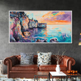 Sunset Over Cliffs, Coastal Painting, Ocean Landscape, Coastal Decor, Nautical Wall Art, Horizontal Wall Art, Framed Canvas Print