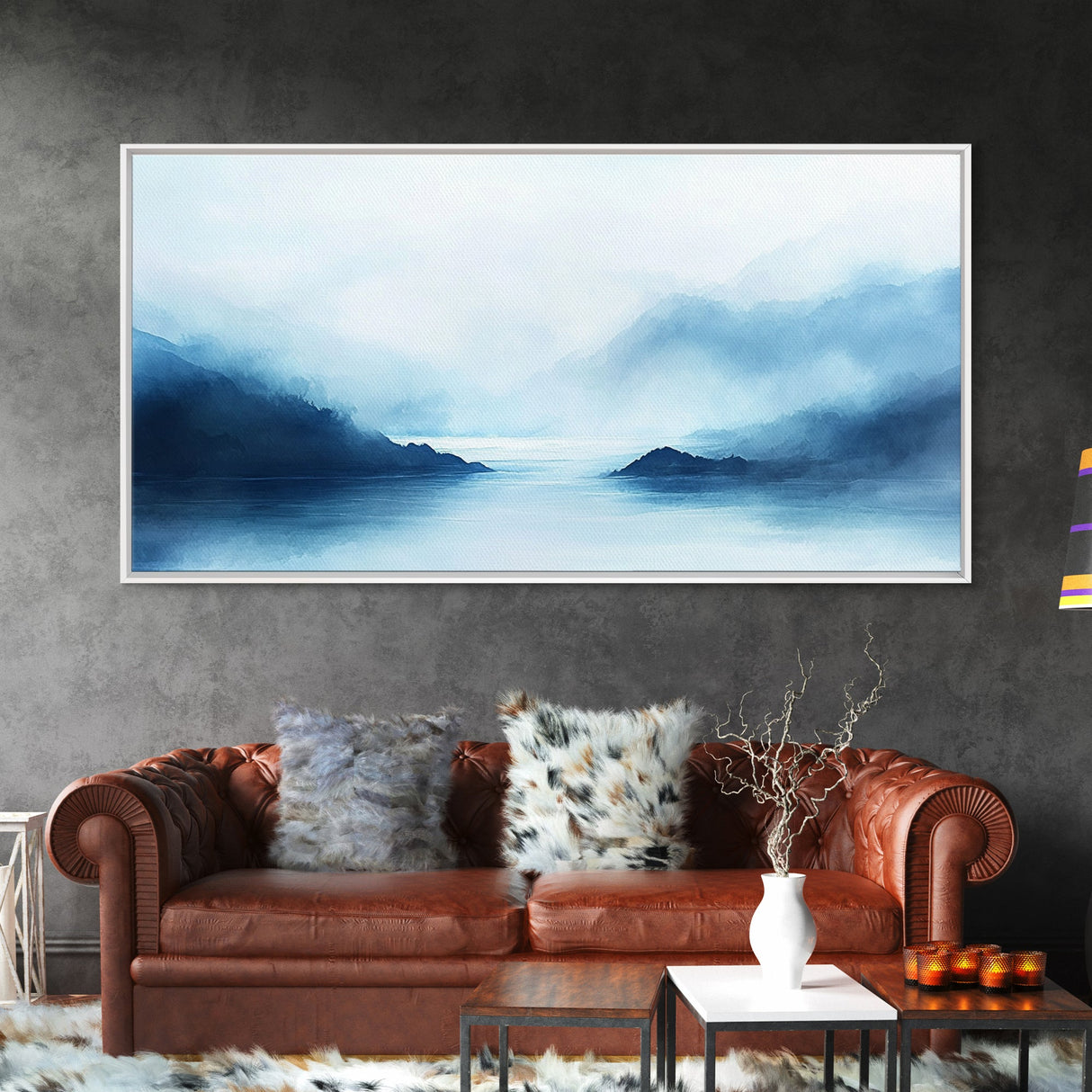Misty Mountains, Moody Landscape, Lake Tahoe Art, Wabi Sabi Art, Extra Wide Wall Art, Coastal Wall Art, Canvas Print, Bedroom Art