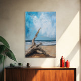 Driftwood, coastal landscape art, rustic decor, farmhouse art, framed canvas print, seascape painting, nautical decor, ocean art
