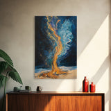 Fire and water, moody art, sacred geometry wall art, phoenix metal art, framed canvas print, abstract cosmic painting, mystical decor
