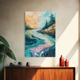 Swirling River Art, Abstract Nature Scene, Dreamy Landscape, Flowing Water, Boho Wall Art, Colorful Decor, Canvas Print