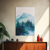 Mountain Painting, Forest Landscape Art, Nature Scene, Blue and Green Wall Art, Tranquil Scenery, Rustic Decor, Canvas Print