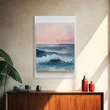Ocean Sunset Waves, coastal decor, nautical painting, pink orange wall art, coastal landscape art, Canvas Print