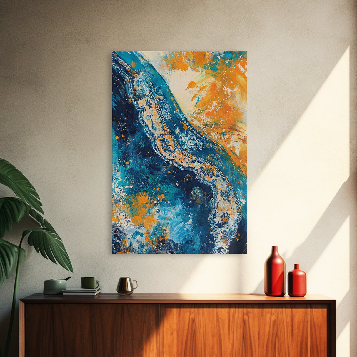 Abstract Ocean, Coastal Landscape Art, Blue and Green Wall Art, Teal Wall Art, Nautical Decor, Framed Canvas Print, Gift Idea