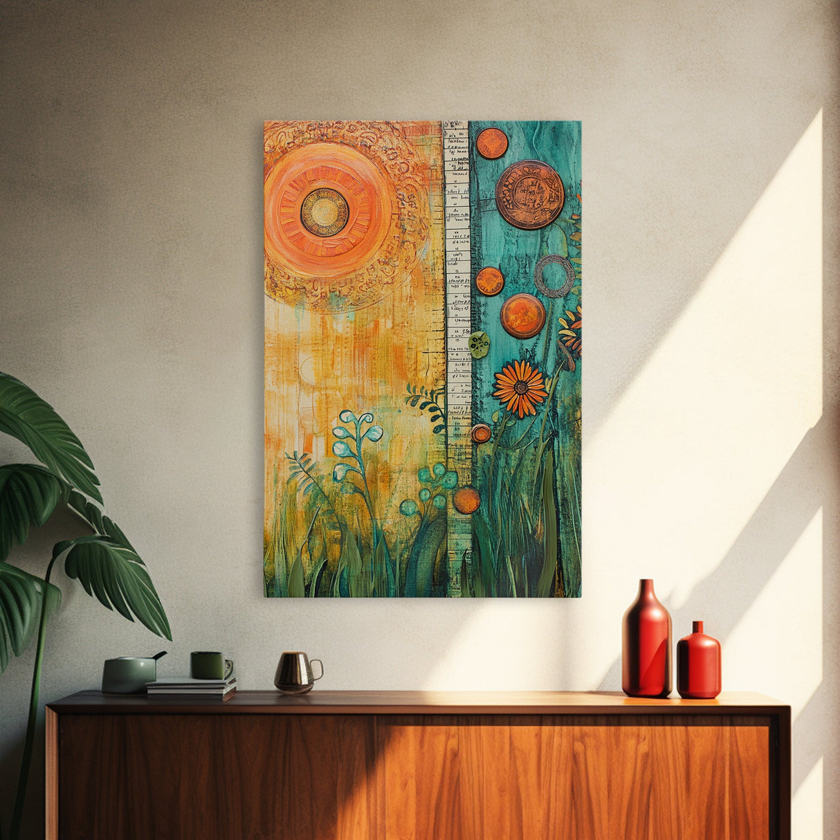Sun and Nature, Botanical Prints, Sacred Geometry Wall Art, Moroccan Wall Art, Wabi Sabi Art, Canvas Print, Gift Idea