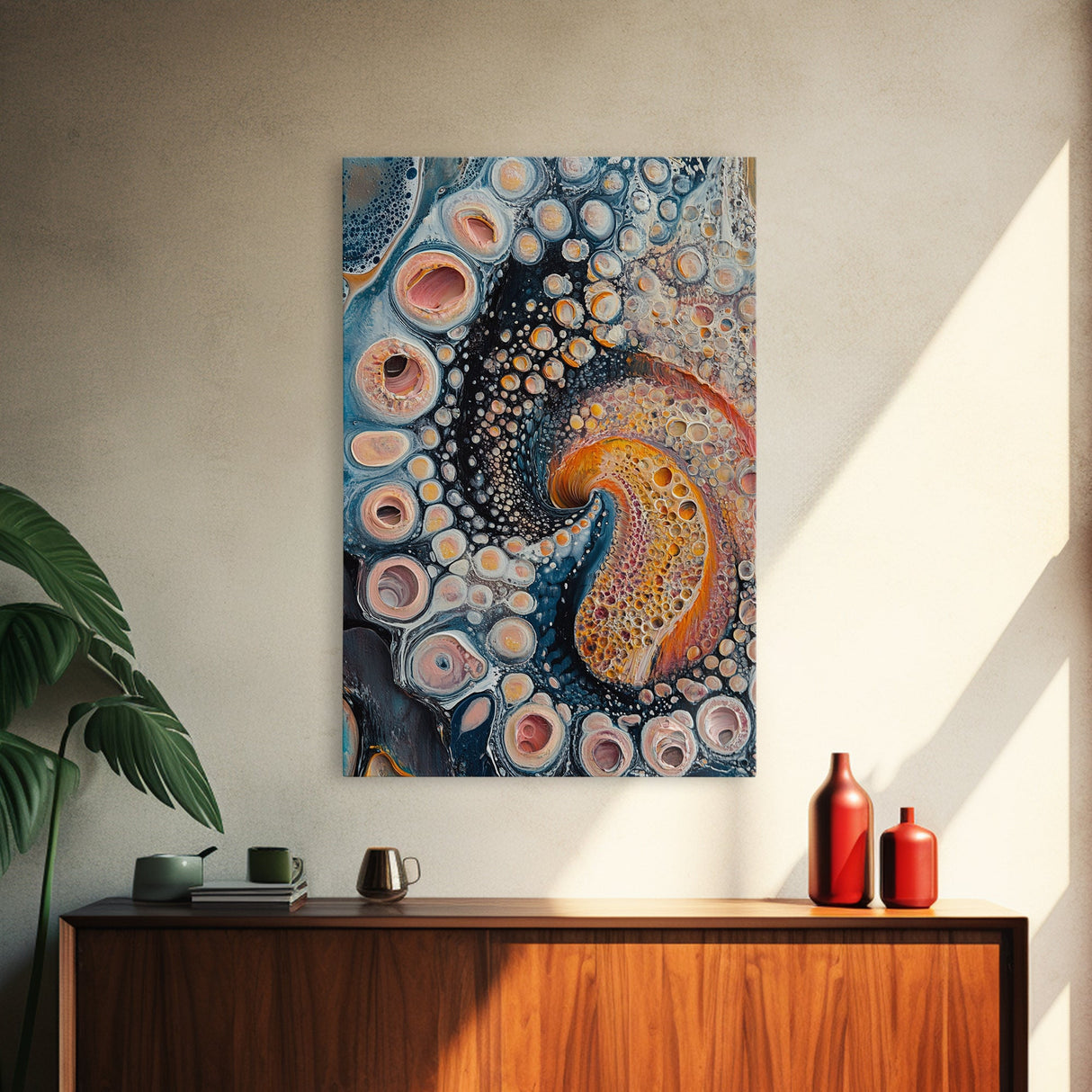 Abstract Swirl, Sacred Geometry Wall Art, Psychedelic Art, Science Art, Moody Art, Teal Wall Art, Canvas Print, Gift Idea