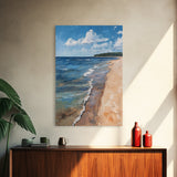 Sandy Beach Shoreline, Coastal Landscape Art, Nautical Decor, Ocean Painting, Seascape Wall Art, Beach House Art, Canvas Print