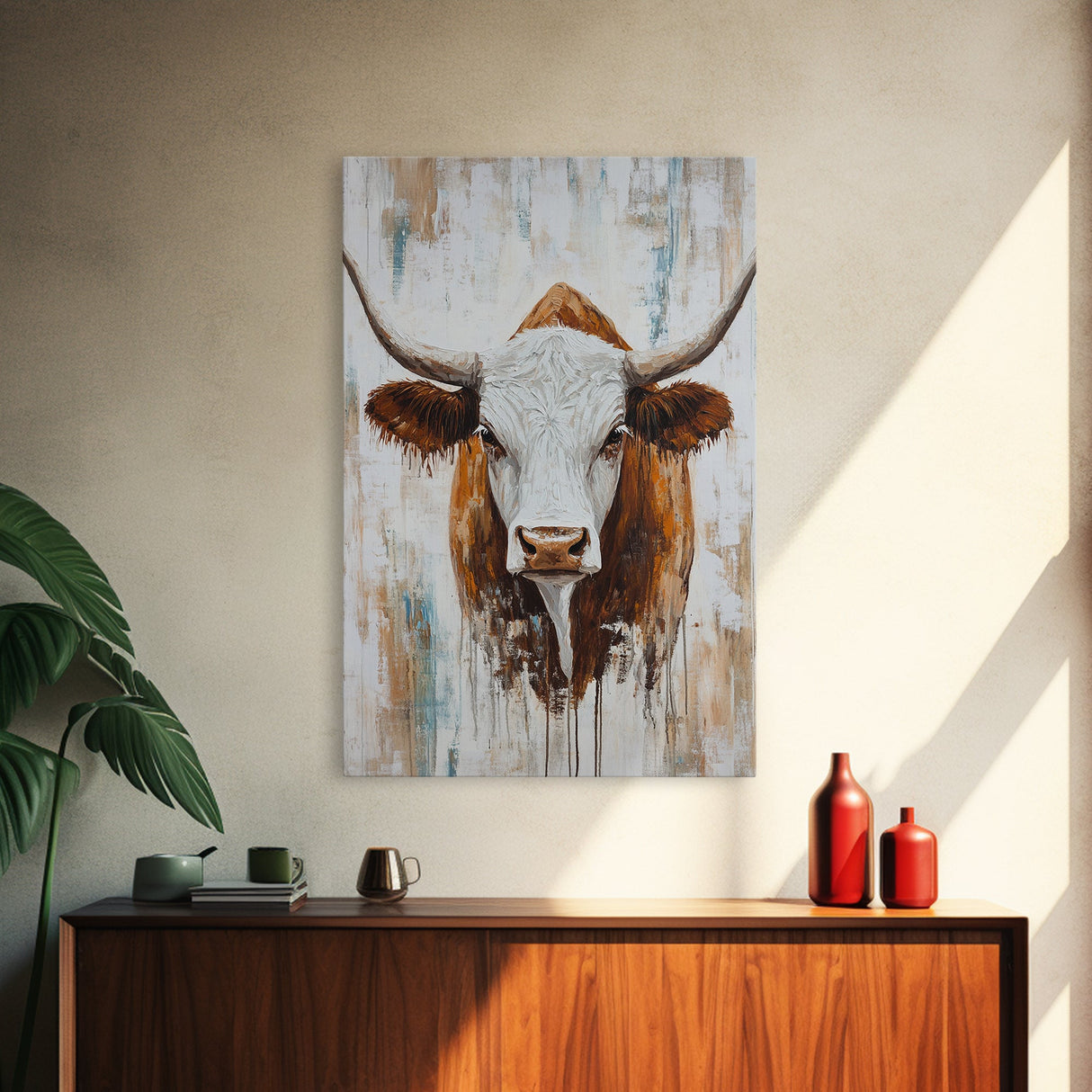 Longhorn, Rustic, Western, Framed Canvas Print, bull and bear art, rustic wall art, farmhouse art, moody art, vintage horse art