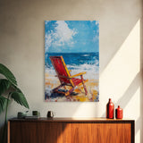 Beach Chair, Coastal Decor, Nautical Painting, Seascape Art, Ocean Wall Art, Coastal Landscape Art, Canvas Print, Gift Idea