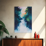 Waterfall Painting, Moody Art, Coastal Landscape Art, Framed Canvas Print, Above Sofa Art, Living Room Art, Vertical Wall Art