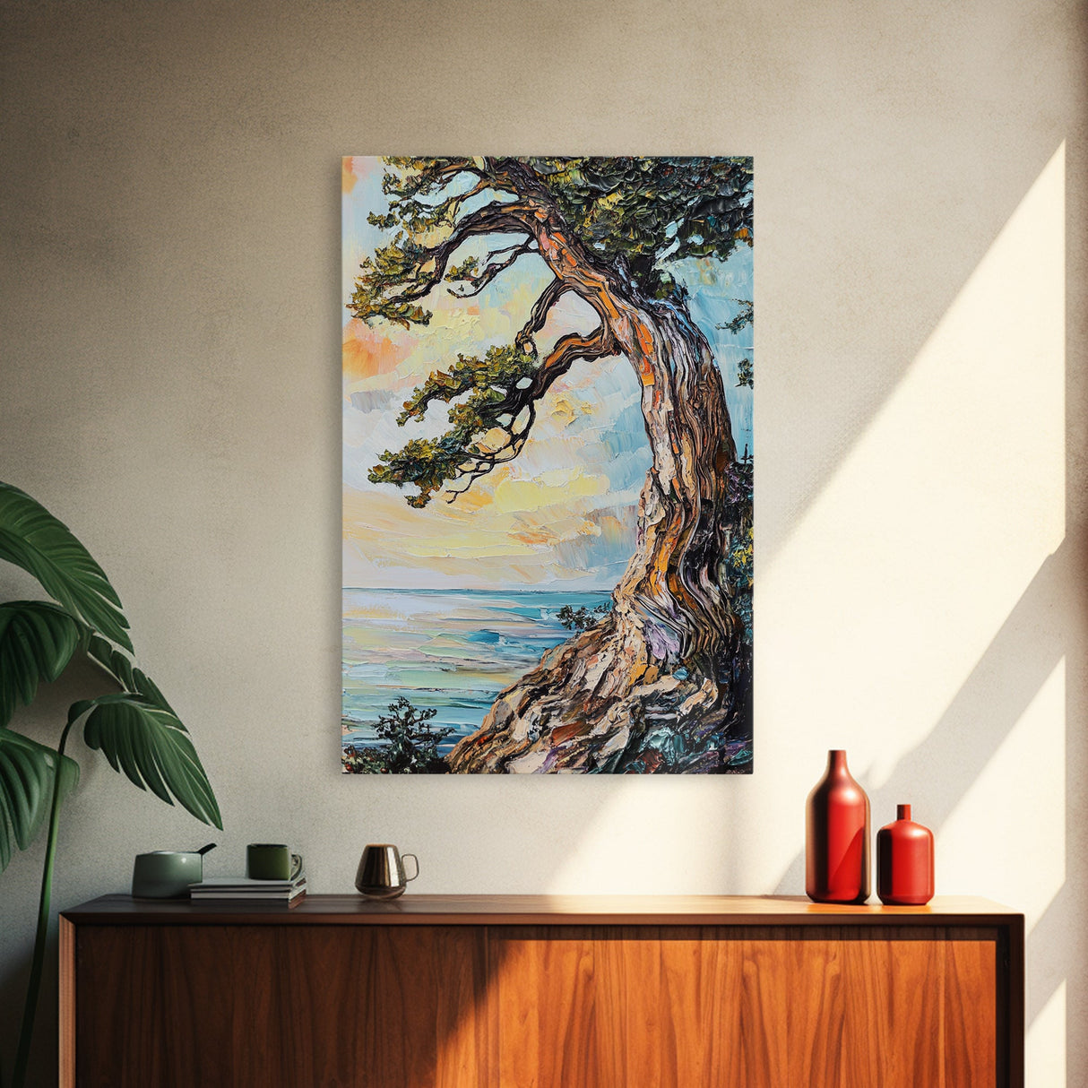 Joshua Tree Art, Coastal Landscape Art, Framed Canvas Print, Oak Tree Art, Rustic Art, Living Room Art, Boho Art, Moody Art