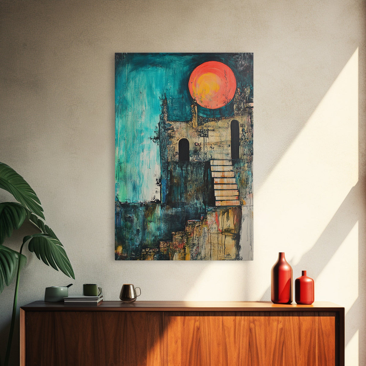Abstract Castle, moody art, dark romance painting, gothic wall art, Canvas Print, Ozymandias art, blue and green wall art, vintage art