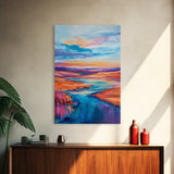 Vibrant River, landscape painting, wabi sabi art, coastal landscape art, Canvas Print, horizontal wall art, panoramic art, farmhouse art