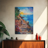Coastal Path, landscape painting, nautical wall art, above sofa art, rustic decor, ocean view art, textured painting, canvas print