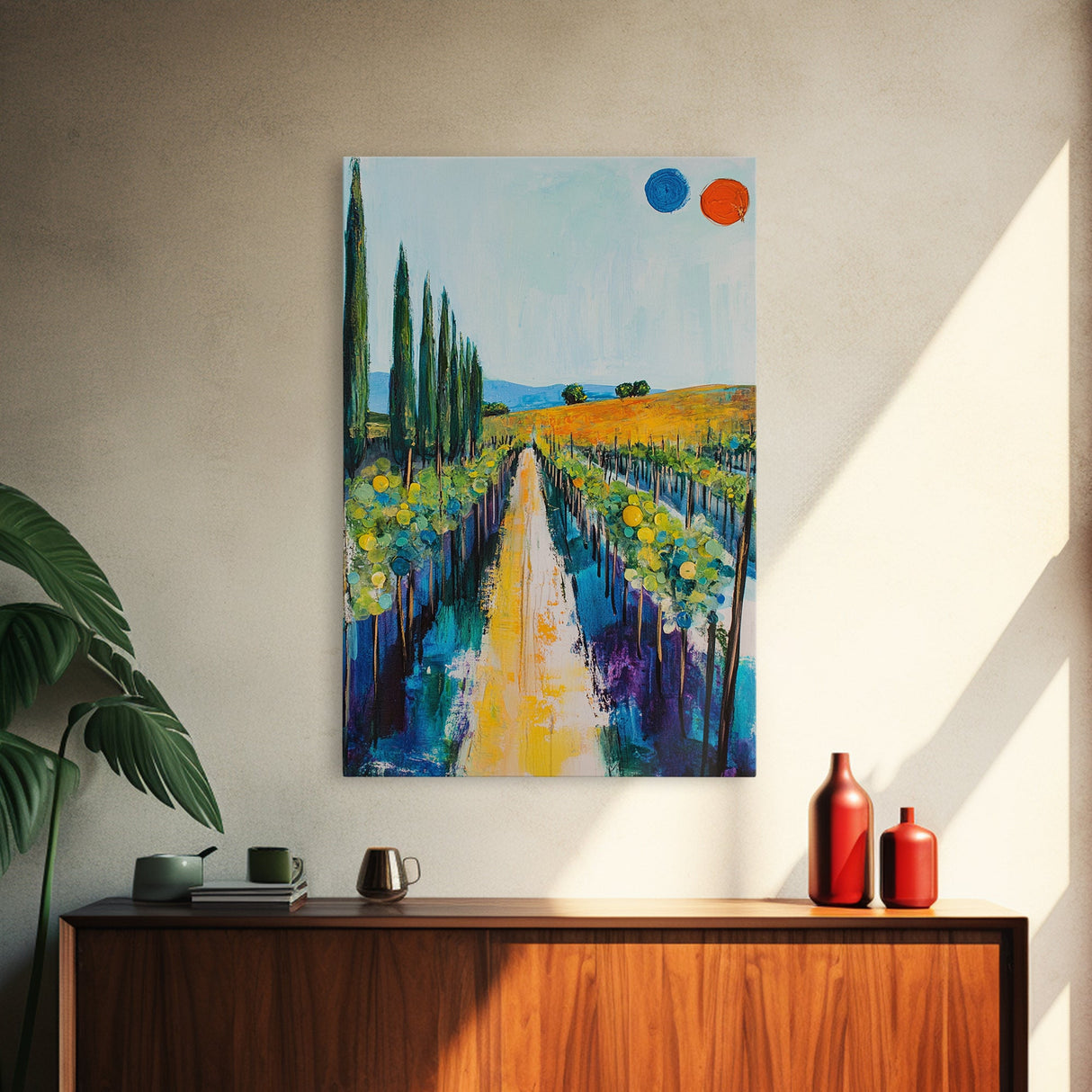 Vineyard Path, Tuscany painting, landscape painting, farmhouse art, rustic decor, above couch art, framed canvas print, wall art