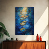 Golden Reflections, Water Art, Moody Painting, Canvas Print, Nautical Wall Art, Coastal Decor, Rustic Art, Living Room Art