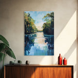 Tranquil River, Forest Reflection, Canvas Print, Landscape Painting, Rustic Art, Above Bed Wall Art, Nature Art, Gift Idea