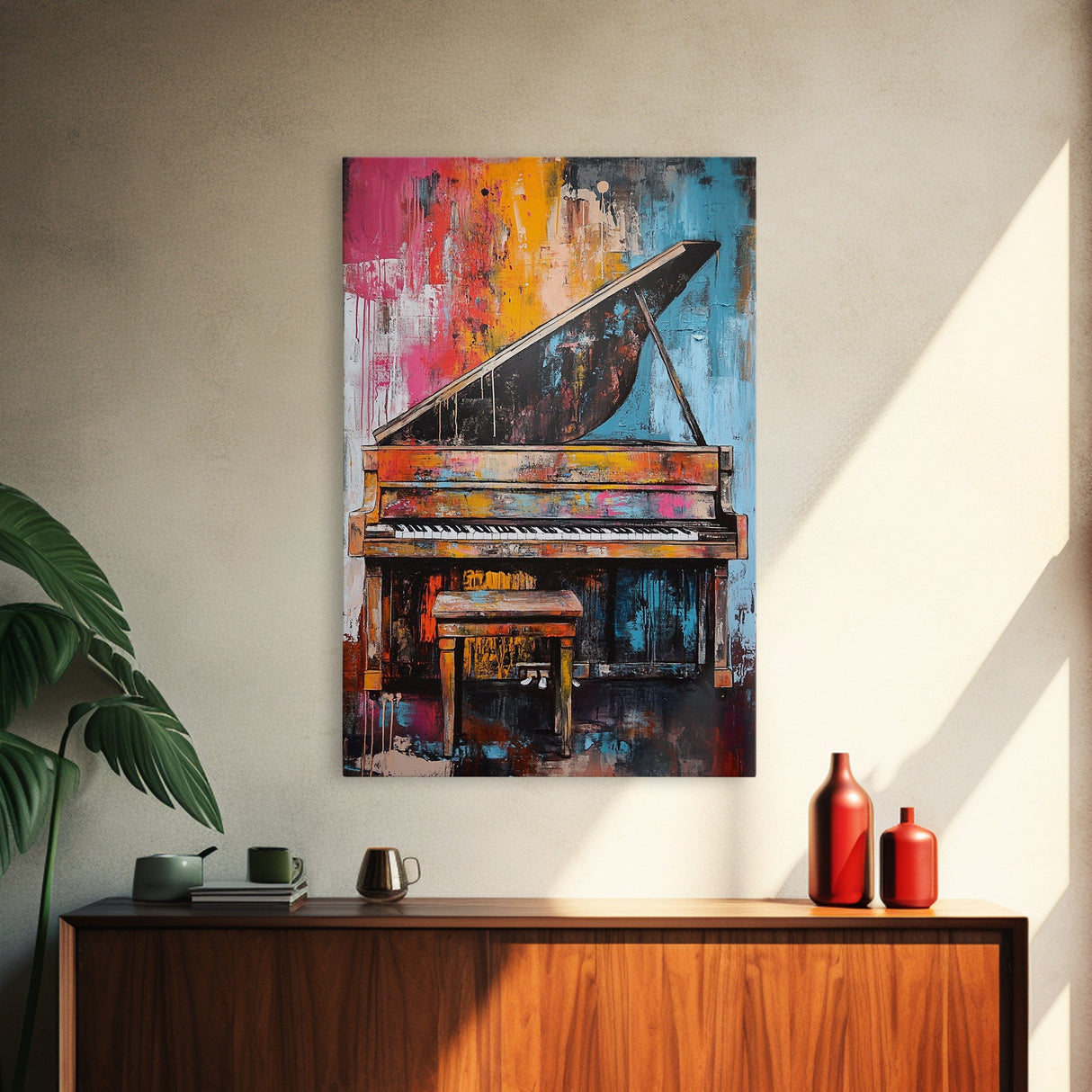 Abstract Piano Art, Music Wall Decor, Colorful Instrument Painting, Moody Art, Living Room Wall Art, Canvas Print, Gift Idea