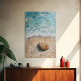 Serene Beach Stone Canvas Print Tranquil Ocean Art, Coastal Zen Wall Decor, Relaxing Beach House Style, Minimalist Seascape Painting