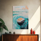 Ocean Rock Waves Canvas Print Coastal Wall Art, Beach House Decor, Abstract Seascape Painting, Nautical Art, Modern Minimalist Art
