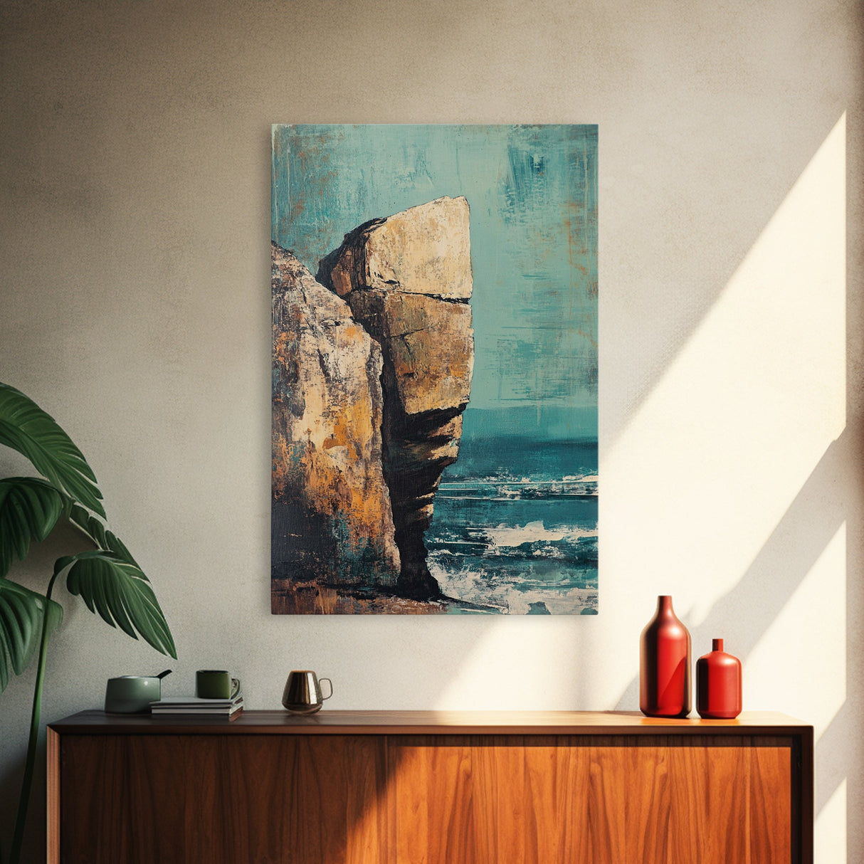 Cliffside Ocean View Canvas Print, Coastal Wall Art, Beach Landscape Painting, Seascape Art, Nautical Home Decor, Large Wall Art