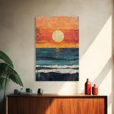 Vibrant Sunset Seascape Canvas Print, Beach House Art, Coastal Sunset Painting, Ocean View Wall Art, Nautical Home Decor, Serene Landscape