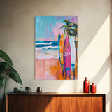 Surfboards Beach Canvas Print | Tropical Wall Art | Coastal Home Decor | Boho Surf Painting | Summer Vibes | Ocean Lovers Gift