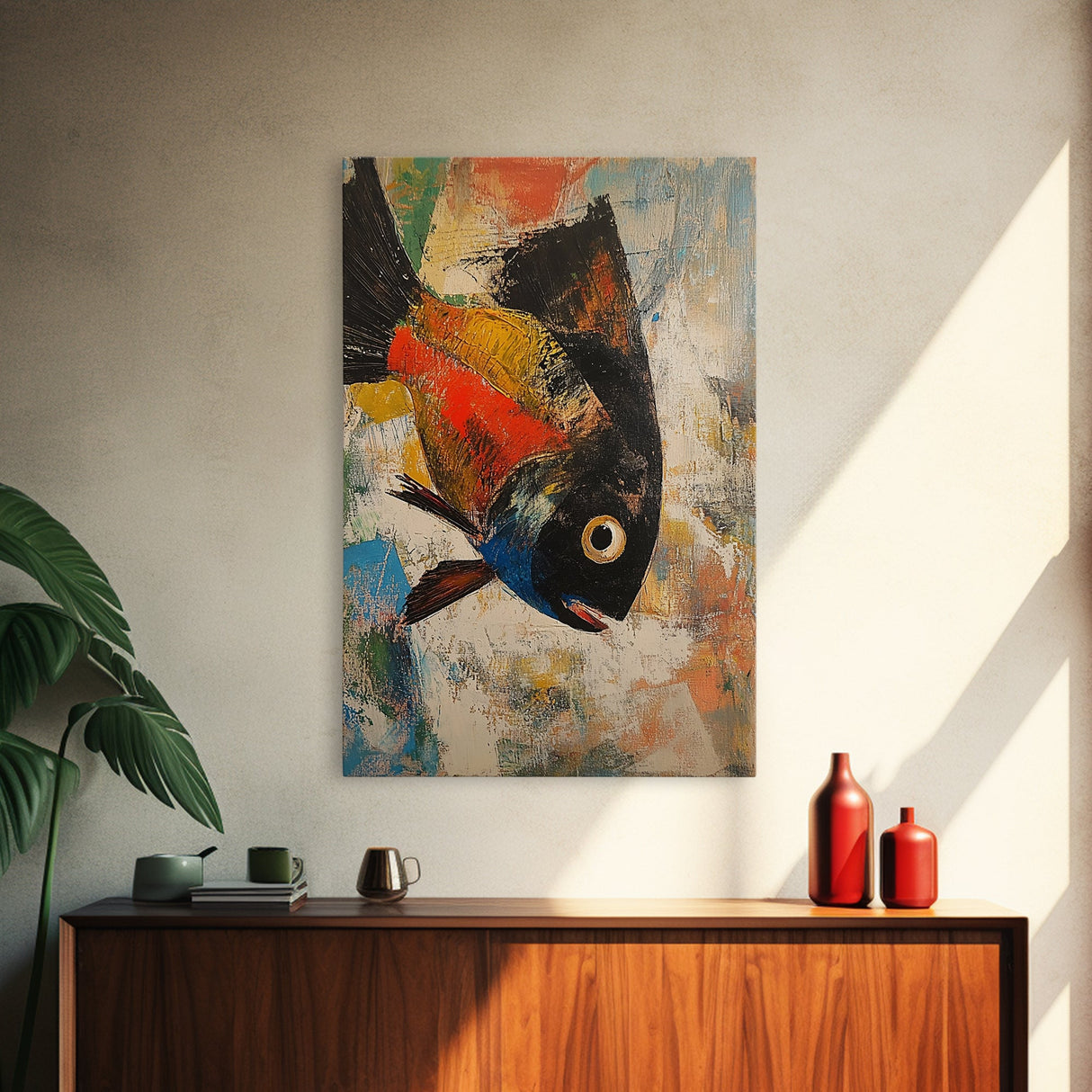 Colorful Fish, Koi Fish Painting, Whimsical Art, Nautical Decor, Living Room Art, Canvas Print, Gift Idea