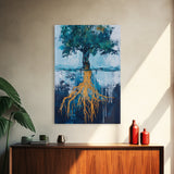 Tree With Golden Roots Canvas Print Surreal Nature Wall Art Abstract Landscape Painting Living Room Decor Earth Tones Artwork