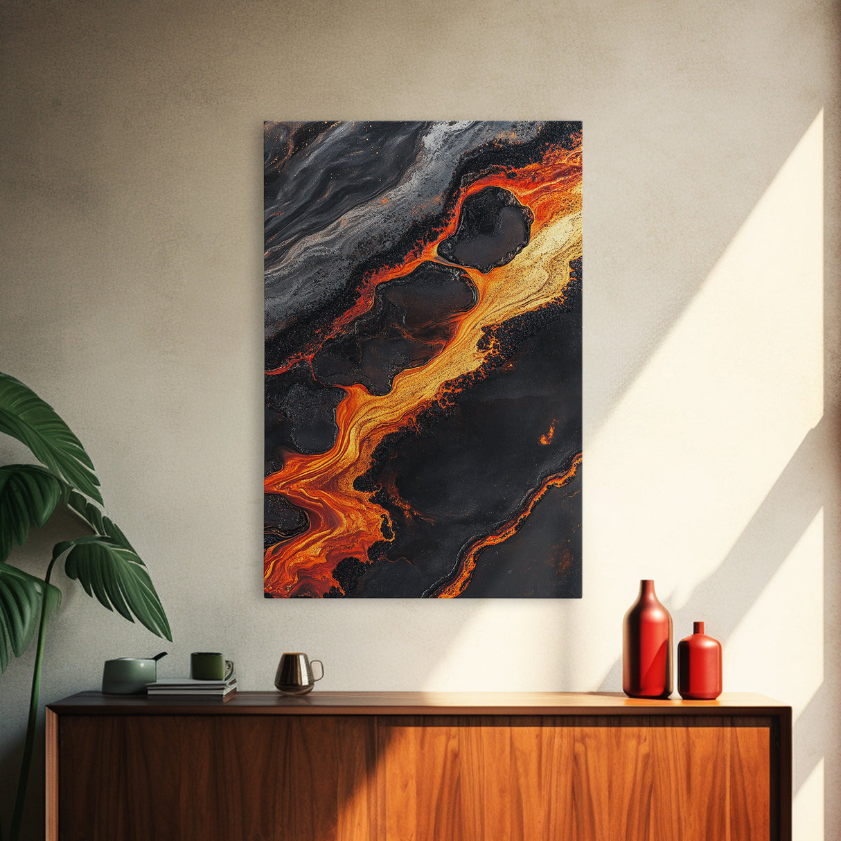 Molten Lava Flow Canvas Print Abstract Fire Art Modern Home Decor Dramatic Wall Artwork Industrial Style Accent Unique Gift Idea