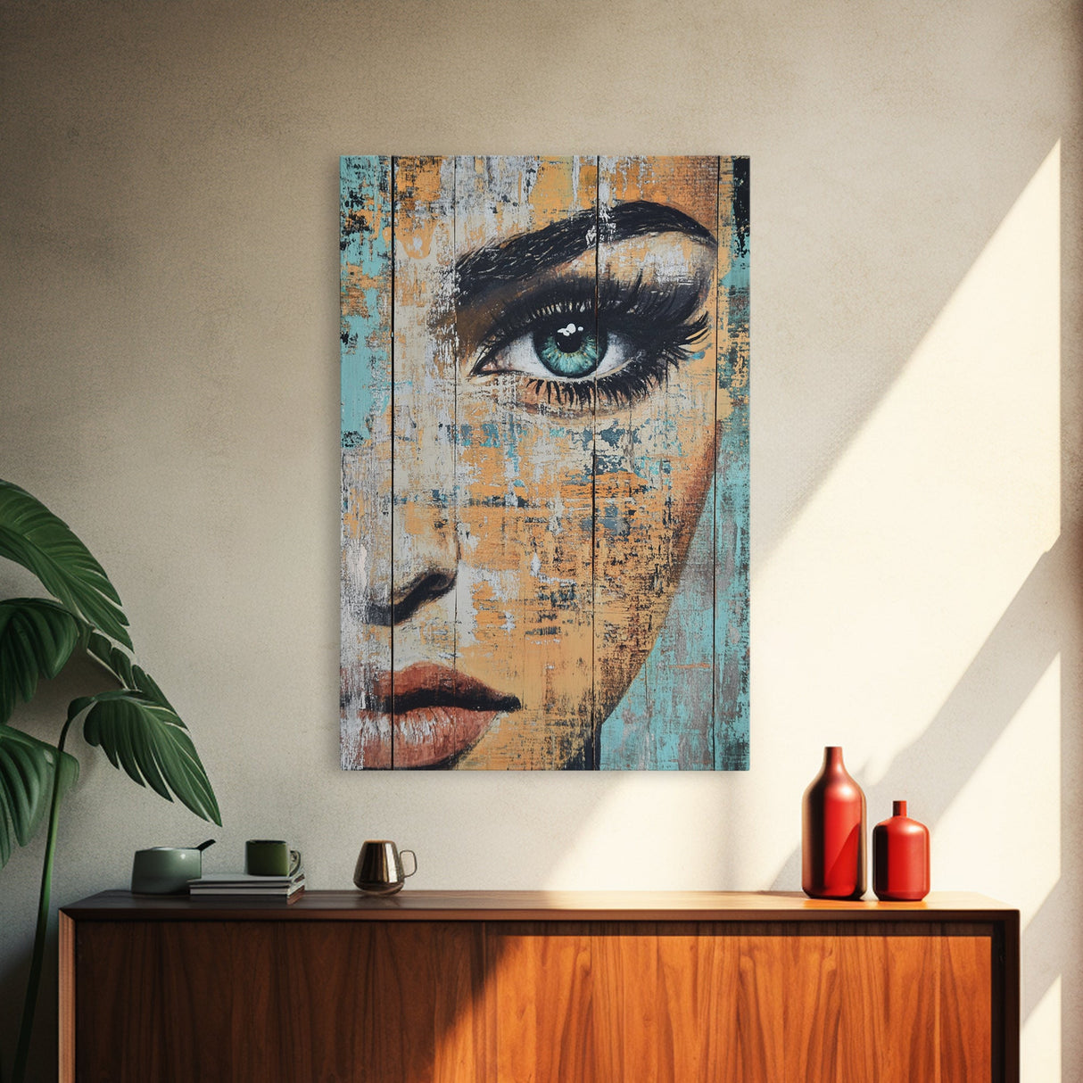 Blue Eye Portrait Canvas Print Realistic Face Painting Modern Wall Art Feminine Home Decor Urban Street Style Artwork Unique Gift