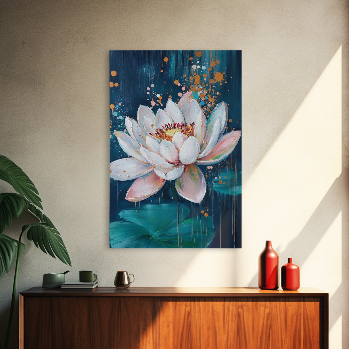 Lotus Flower Canvas Print Zen Wall Art Spiritual Meditation Decor Feminine Botanical Painting Bedroom Bathroom Boho Gift