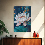 Lotus Flower Canvas Print Zen Wall Art Spiritual Meditation Decor Feminine Botanical Painting Bedroom Bathroom Boho Gift
